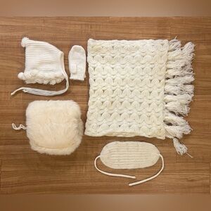 Vintage Handmade 6pc Bundle| Baby Bonnet, Mittens, Handwarm, Wrap, Earmuffs| EC